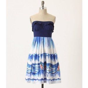 Anthropologie Blue and White Strapless Dress